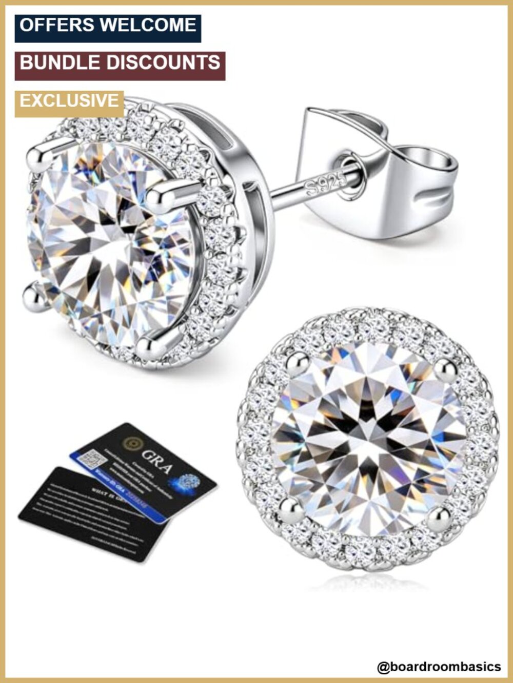 Moissanite Stud Earrings 925 Sterling Silver 18K Gold Plated Hypoallergenic